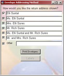 The different Return Address screens